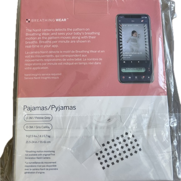 NANIT Breathing Wear - PAJAMAS (0-3 months) - Pebble Grey - Picture 2 of 2